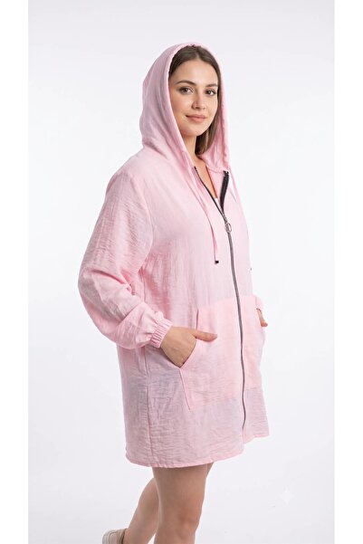 SİBELGİYİM Baggy Kesim Kapüşonlu Keten Ceket