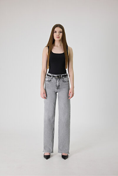 cracpot Women's Gray Wide Leg Jean Pants
