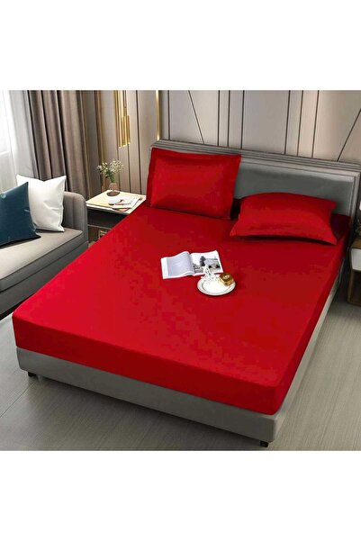 By Rozane Lenjerie de pat finet rosu cu elastic 150x200 set complet (cod H814)
