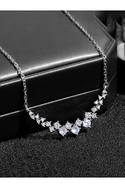 Take Two By Styli Silver Crystal Cluster Necklace