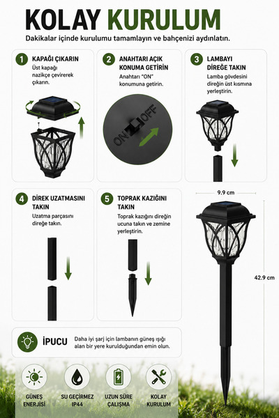 ALFAGİFT Solar LED Bahçe Aydınlatma Lambası 6'lı Set Güneş Enerjili IP44 Su Geçirmez