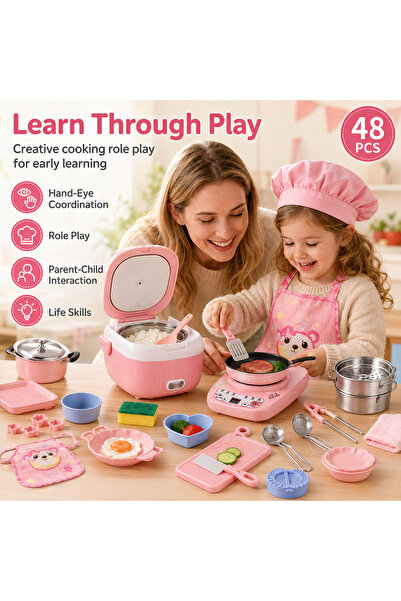 Axpeih Mini Rice Cooker and Smart Stove Kitchen Playset for Kids 48 Piece Pin...