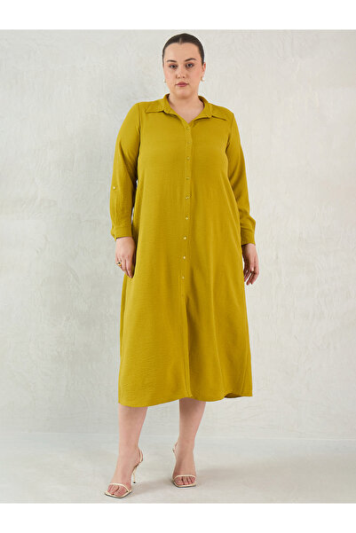 Femmella By Styli Plus Shirt Midi Dress with Roll-Up Sleeves
