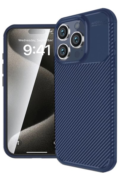 Generic Brand Apple iPhone 16 Pro Case Auto Focus Carbon Cover - Navy Blue