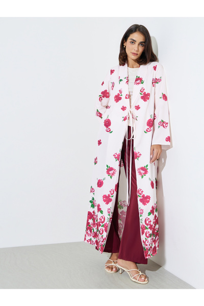Styli Multi-Color Floral Print Tie Up Abaya