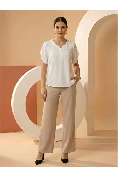 Mish By Styli Off-White Regular Fit Top With Stylized V-Neck