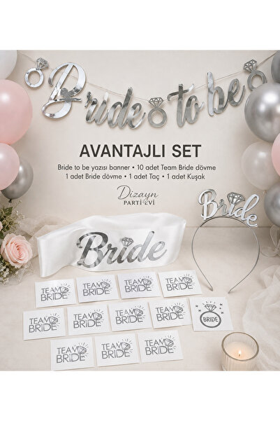 Dizayn Parti Evi Bride To Be Parti Seti – Gold / Gümüş Varyantlı Banner, Kuşa...