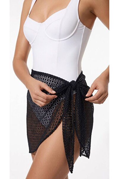 Eight Fashion Pareo scurt de plajă de vară din dantelă geometrică bleumarin p...