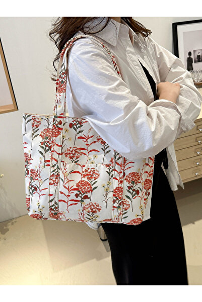 Take Two By Styli Red Floral Print Tote Bag
