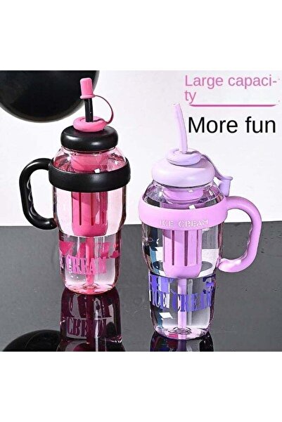 HXD Zoomlion 1300ml Ice Cream Double Straw Insulated Water Bottle with Handle – Ceramic Inner Liner, Large Capacity Thermal Bottle for Cold Drinks, Leak-Resistant Travel Flask