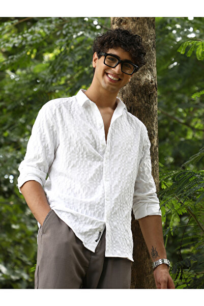 Campus Sutra By Styli Men White Textured Regular Shirt