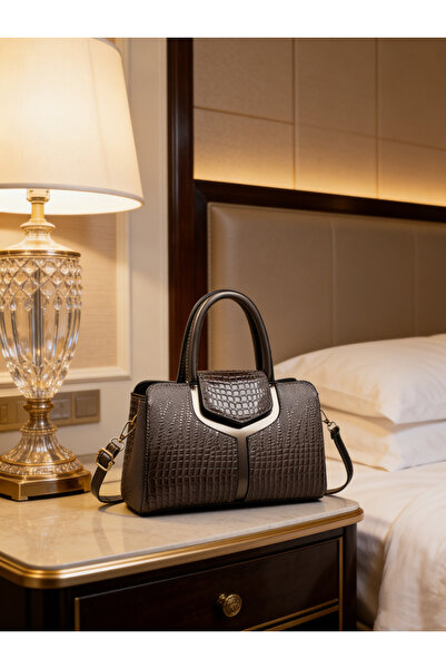 Take Two By Styli Grey Croc-Embossed Handbag