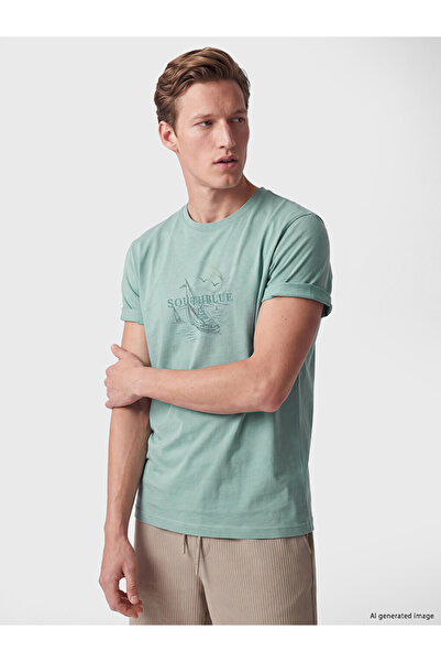 LC Waikiki Vizyon New Season Green Crew Neck Men's Printed T-Shirt