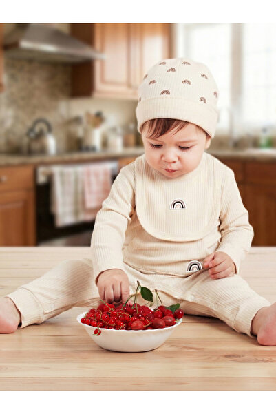 Babies Basic By Styli Premium Ribbed Cotton Sleepsuit Romper with Cap and Bib