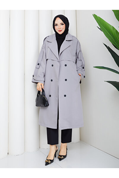 RACE FASHİON Women's Oversize Buttoned Hijab Trench Coat Rc3111