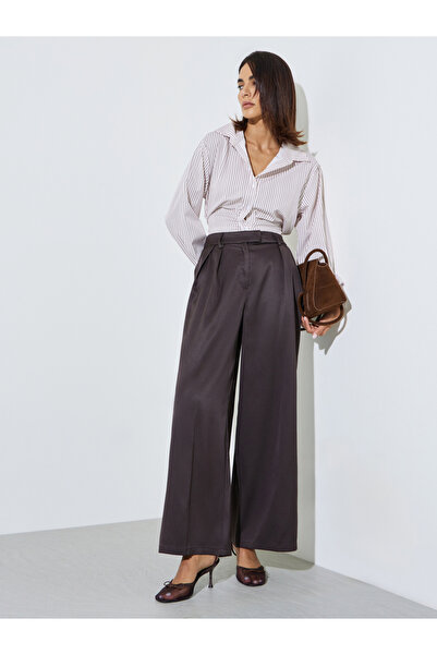 Styli Brown Wide Leg Formal Trousers with Pleat Detail