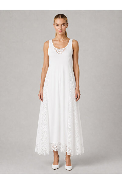 Sibel Günay Butik Strappy Lace Detailed Inner Lined Flared Long Dress |   Lyc...