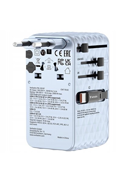 Verbatim Charge 'n' Travel GaN III Adaptor universal de călătorie 1xUSB-C PD 3.0
