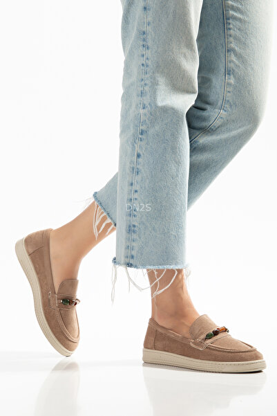 DN2S Women's Suede Beaded Detailed Casual Loafer Shoes