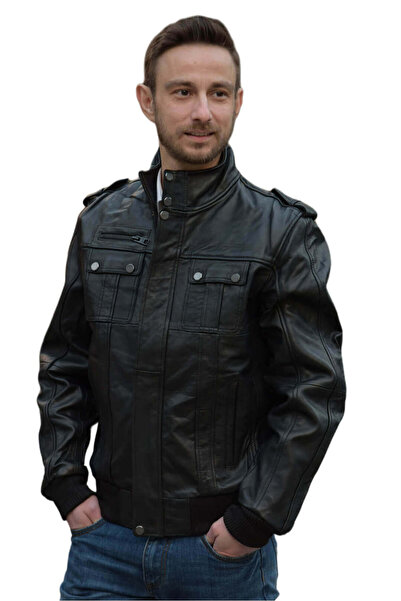 THEODOROU LEATHERS ΜΑΥΡΟ ΑΝΔΡΙΚΟ ΔΕΡΜΑΤΙΝΟ BOMBER ΜΟΣΧΑΡΙ ΜΠΟΥΦΑΝ TLM0086