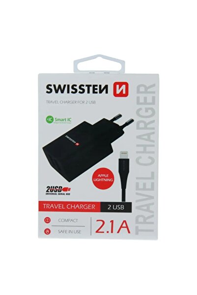 NO BRAND Încărcător adaptor 2x USB + cablu USB / Lightning 1,2m SWISSTEN
