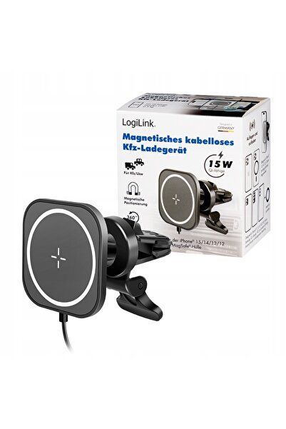 LogiLink Suport auto MagSafe cu încărcător inductiv Qi de 15 W, cu grilaj pen...