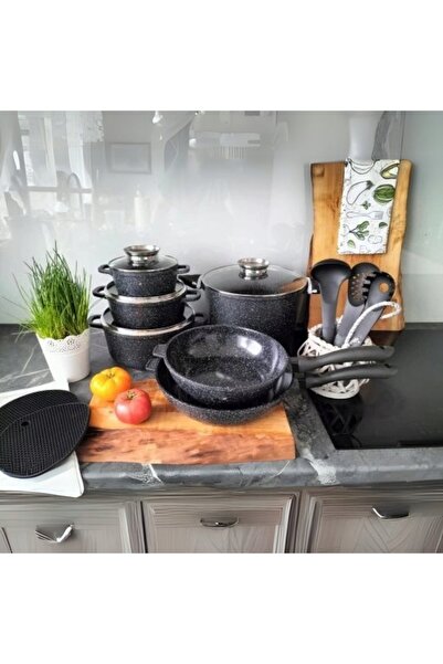 EDENBERG Set de vase, oale, tigăi și accesorii MARMUR din aluminiu 17 piese
