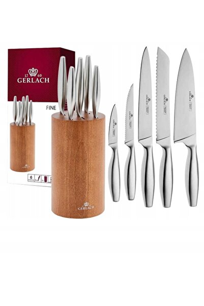 Gerlach Set de cuțite de bucătărie în bloc, 5 piese, ascuțitor, negru fin