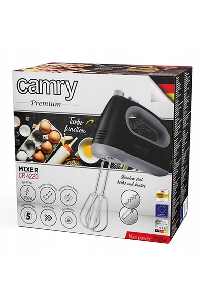 CAMRY Mixer de mână turbo de 750W cu 5 viteze, robot de bucătărie, 4 teluri l...