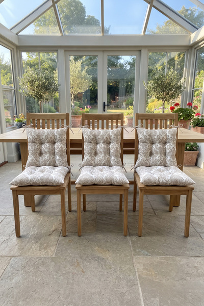 PH Prendi Home 6'lı Damask Desenli Bağcıklı Mutfak ve Bahçe Sandalye Minderi %100 Boncuk Silikon Dolgulu