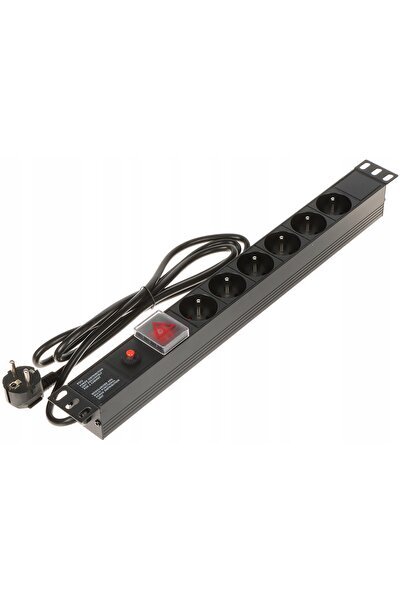 NO BRAND Prelungitor tip rack anti-supratensiune, 6 prize, 230 V, cablu de 1.8 m