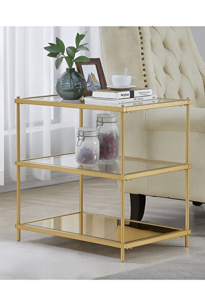 Crestview Collection طاولة جانبية معدنية ذهبية فاخرة