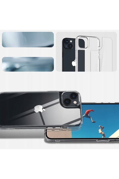 Spigen Husă pentru iPhone 14 Plus, Hibridă cu cuarț, spate din sticlă transpa...