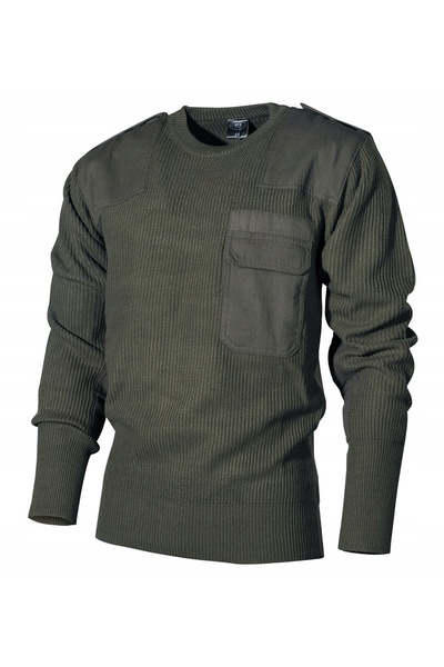 NO BRAND Pulover militar negru cu buzunar pe piept, olive verde 60
