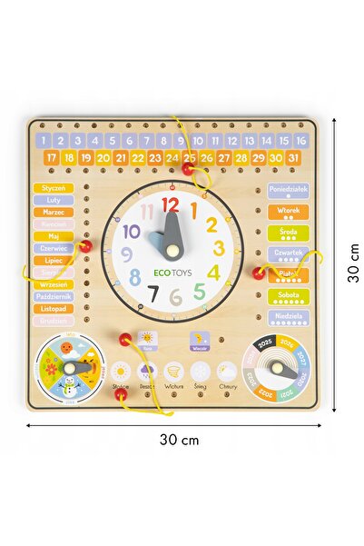 Ecotoys Tablă de joc din lemn cu calendar și ceas