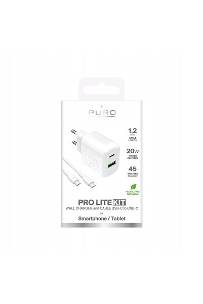 NO BRAND Încărcător de perete USB-A USB-C de 20W cu cablu USB-C de 1.2m - Alb