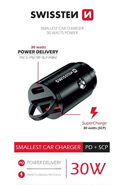 SWISSTEN Încărcător auto USB-C de 30W pentru brichetă auto