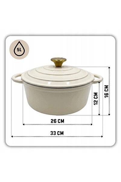 NO BRAND Set oală de 26 cm cu capac emailat, crem, pentru inducție