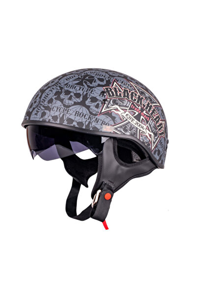 NO BRAND Cască moto neagră W-TEC BLACK HEART V535 CROSS SKULL MATOWY DOT mări...