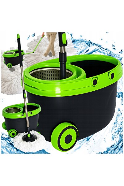 NO BRAND Mop rotativ cu găleată pe roți, set cu 2 lavete din microfibră