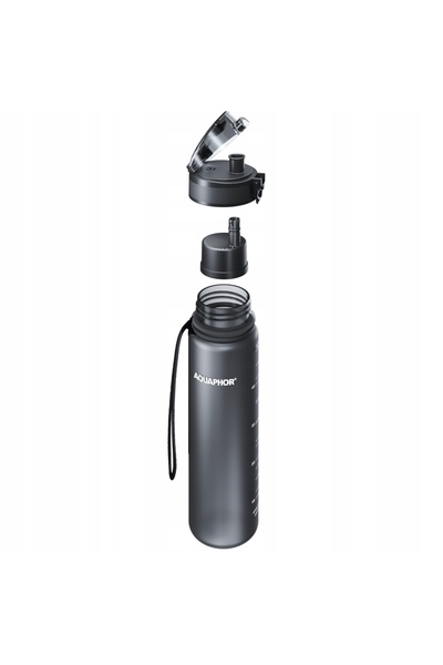 Aquaphor Sticlă de apă cu filtru, neagră, 1l + 3x filtru de apă pentru oraș
