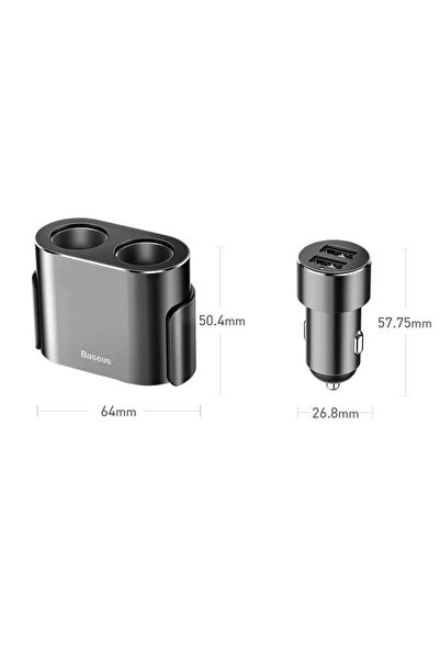 Baseus ÎNCĂRCĂTOR AUTO 2X USB 3.1A (17W) + 2X PRIZĂ BRICHETĂ AUTO