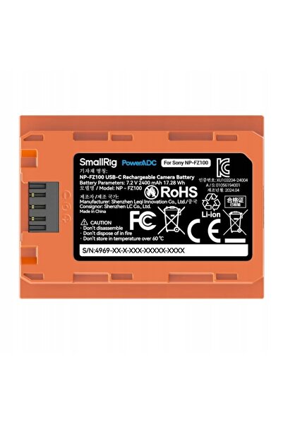 SmallRig 4969 NP-FZ100 baterie reîncărcabilă cu USB-C pentru Sony 2400 mAh po...