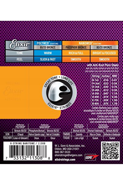 NO BRAND Corzi Elixir pentru chitară acustică bariton 16-70