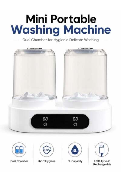 zeetwo Portable Dual Tub Mini Washer, USB Type-C Rechargeable Compact Washing...