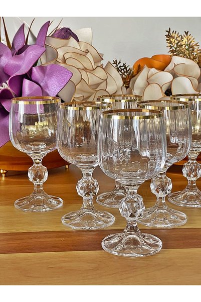 P&ORA PREMIUM KITCHEN PRODUCTS 150 Cc Mouthpiece with Optical Crystal, Original Gilded 6-Piece Coffee Water Glass, Soft Drink Glass, Dowry Gift