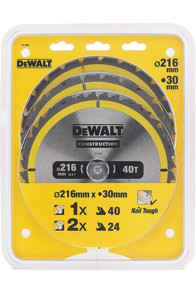 Dewalt LAMĂ DE FERĂSTRĂU CIRCULAR ZIMTATĂ PENTRU LUCRAREA LEMNULUI 3 BUC. 216...