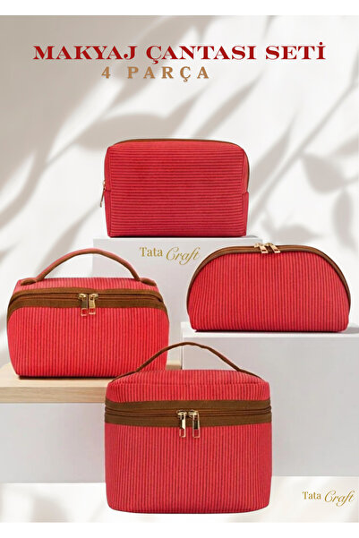 TATA CRAFT Makyaj & Organizer Çanta Dokulu Kumaş, Fermuarlı, Çok Amaçlı Seyah...