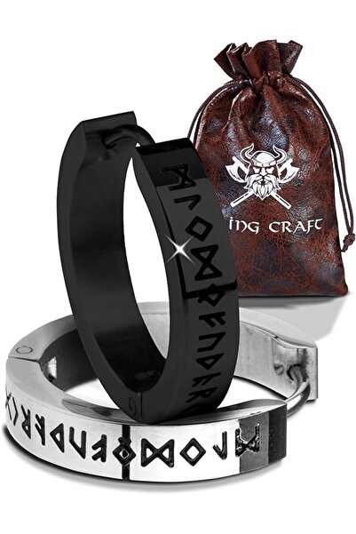 NO BRAND Cercei vikingi pentru bărbați, din oțel, cu rune, cadou pentru fani ...