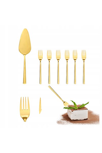 Ambition 7 x SZTUĆCE COMO GOLD Furculițe aurii pentru tort + Spatulă-cuțit pe...